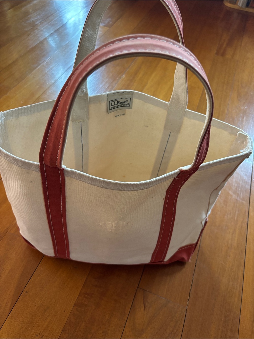 L.L. Bean Cream Canvas Tote with orange trim